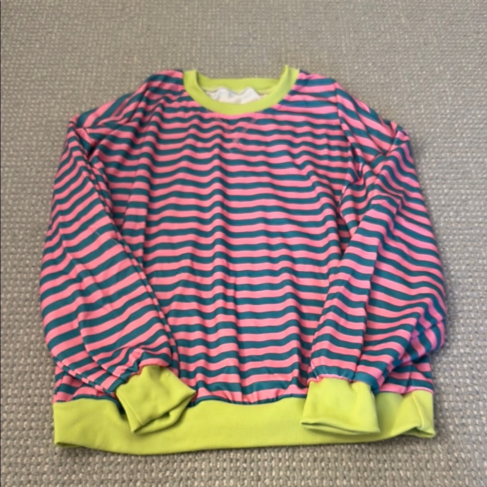 Striped Pink and Blue Sweater with Yellow Accents